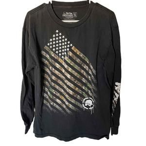 Metal Mulisha Size Large Black T Shirt American Flag Long Sleeve Cotton 90s